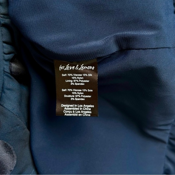 For Love And Lemons Lula Mini Dress Ruched Ruffle Navy Blue Dot Long Puff Sleeve - Picture 12 of 16